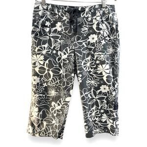 GLORIA VANDERBILT Vintage RETRO tropical floral capris in gray & white SZ 10
